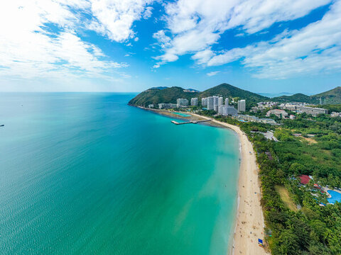 航拍海南三亞大東海旅游區(qū)海景