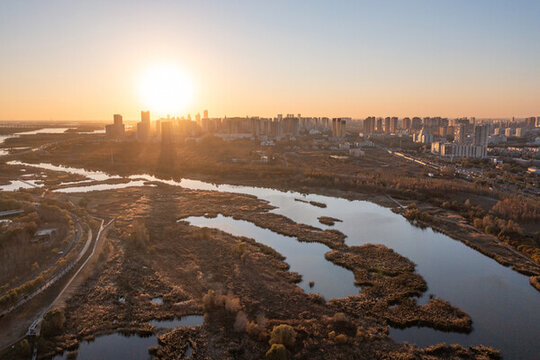 哈爾濱日落夕陽城市城市風光