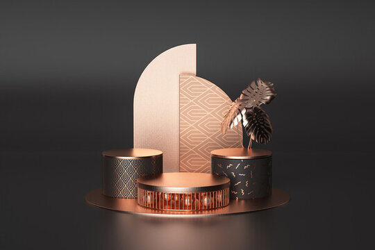 3D渲染的時尚黑金展臺背景