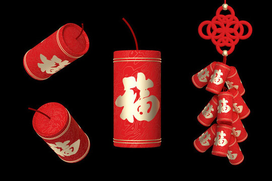 3D渲染的中國風(fēng)炮竹