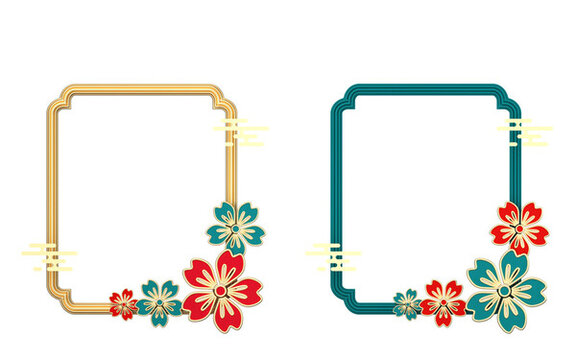 3D渲染的花朵國(guó)潮邊框