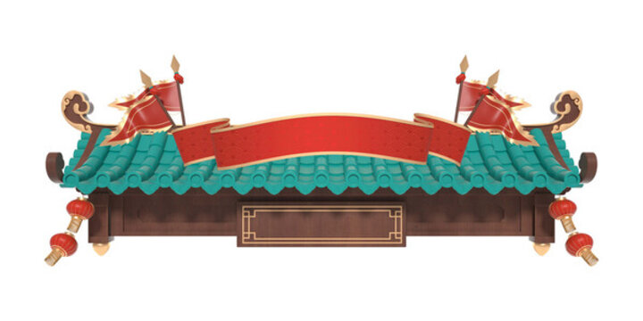 3D渲染的國(guó)潮門樓建筑邊框