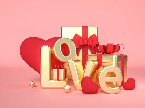 3D金色愛(ài)心LOVE禮盒場(chǎng)景