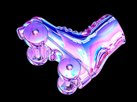 3D渲染的酸性風輪滑鞋