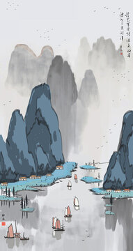 國畫水墨山水畫