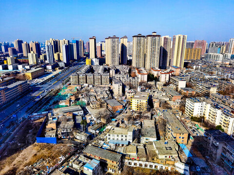 城市居民住宅區(qū)建筑群全景