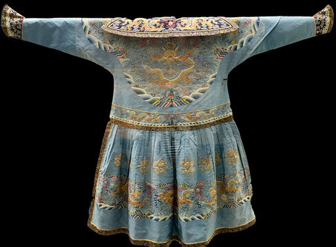 藍(lán)色緙絲三藍(lán)云蝠壽龍紋龍袍