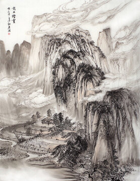 行云流水古法山水畫