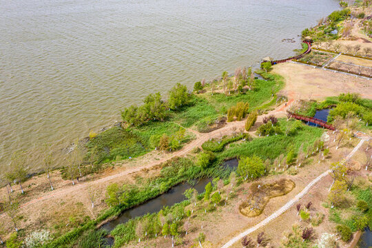 航拍昆明滇池星海半島濕地公園