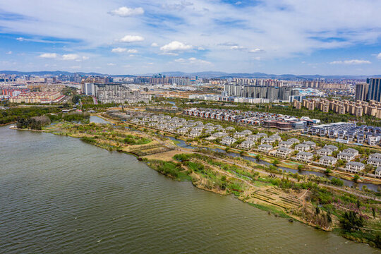 航拍昆明滇池星海半島濕地公園