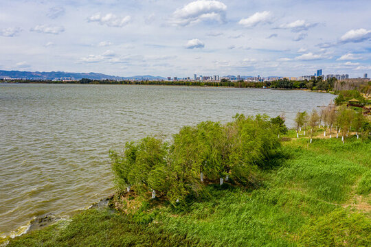 航拍昆明滇池星海半島濕地公園