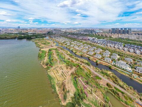 航拍昆明滇池星海半島濕地公園