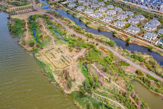 航拍昆明滇池星海半島濕地公園