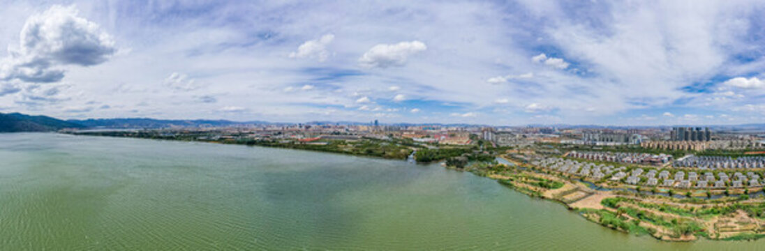 航拍昆明滇池星海半島濕地公園