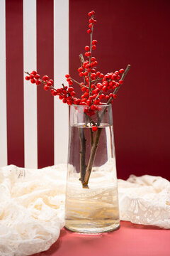 冬青花瓶中的红果