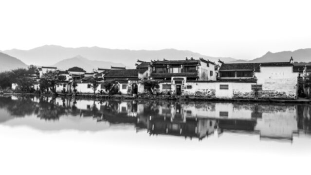 黑白水墨宏村風(fēng)光