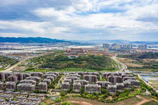 航拍云南昆明古滇博物館旅游區(qū)