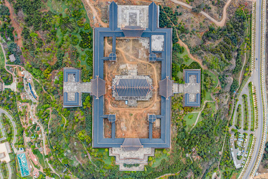航拍云南昆明古滇博物館旅游區(qū)