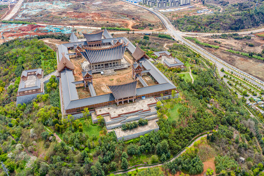 航拍云南昆明古滇博物館旅游區(qū)