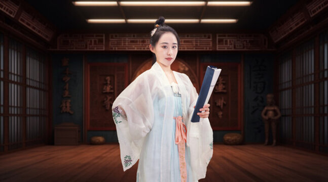 國(guó)風(fēng)場(chǎng)景讀書(shū)的古裝少女