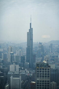 鸟瞰南京城市地标建筑