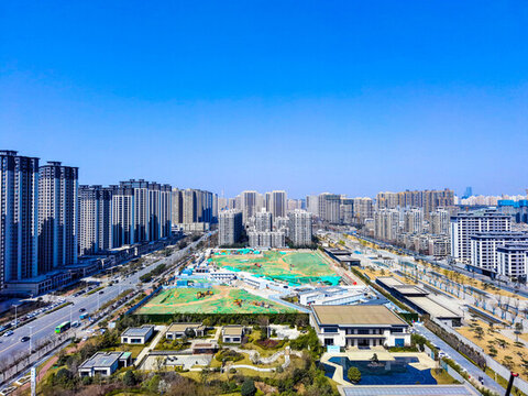 西安城市居民住宅區(qū)建筑群全景