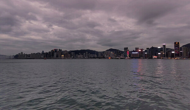 香港維多利亞海灣傍晚