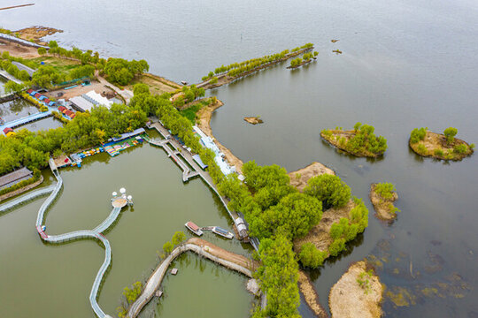 航拍云南麗江拉市海濕地公園