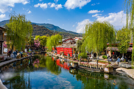 航拍云南麗江束河古鎮(zhèn)麗江古城