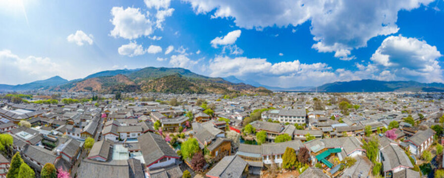 航拍云南麗江束河古鎮(zhèn)麗江古城
