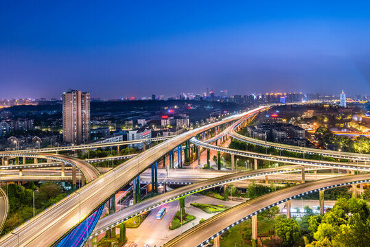 南京的立交橋城市建筑夜景