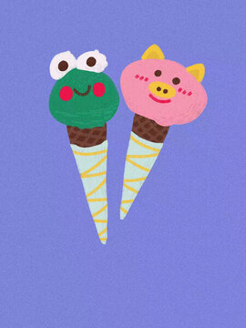 冰淇淋甜筒冷饮可爱素材插画