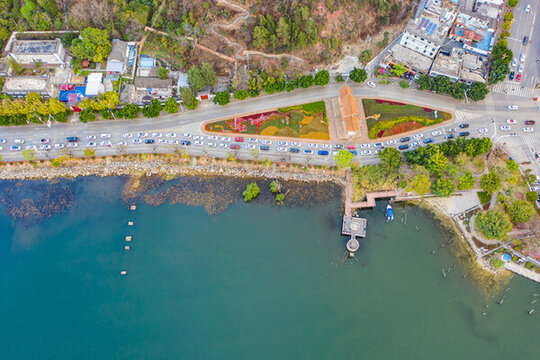 航拍云南大理洱海公園地標(biāo)建筑