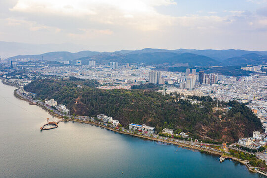 航拍云南大理洱海公園地標(biāo)建筑
