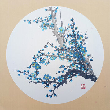 國畫藍(lán)梅