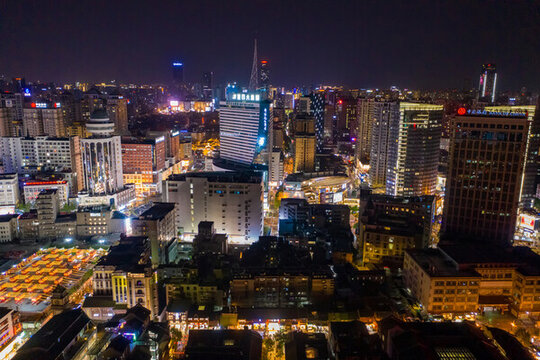 航拍云南昆明老街夜景歷史街區(qū)