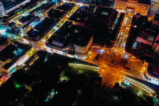 航拍云南昆明老街夜景歷史街區(qū)