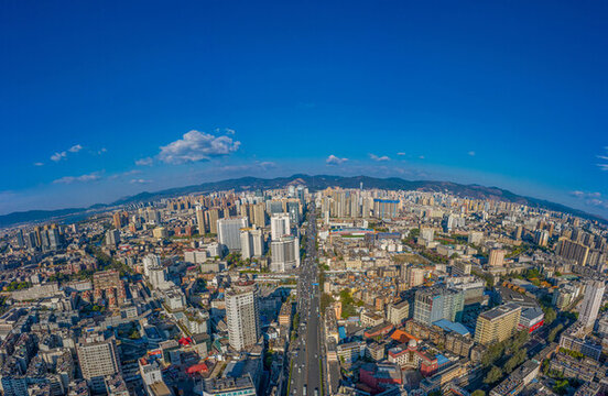 航拍云南昆明城市建筑群天際線