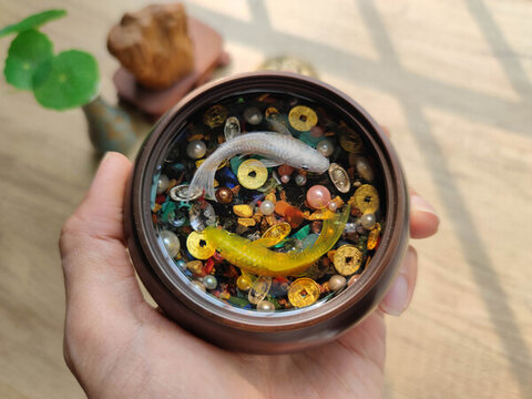 白金太極雙魚錦鯉聚寶盆
