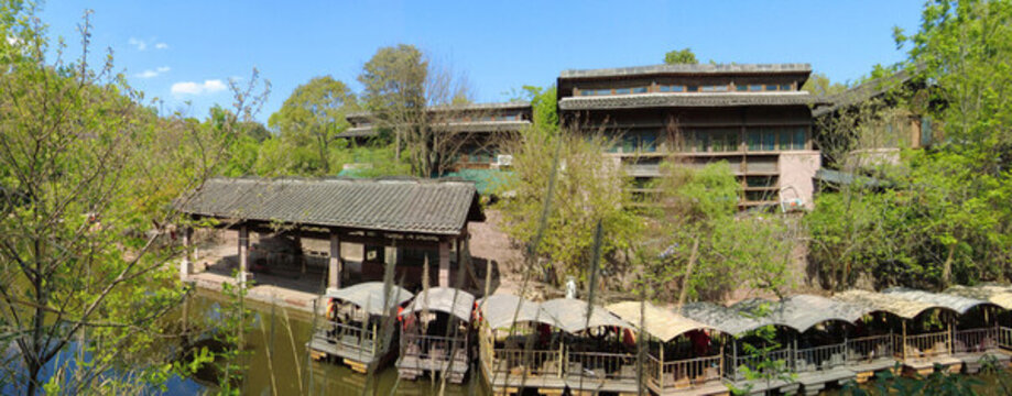 成都五鳳溪古鎮(zhèn)游船碼頭全景圖
