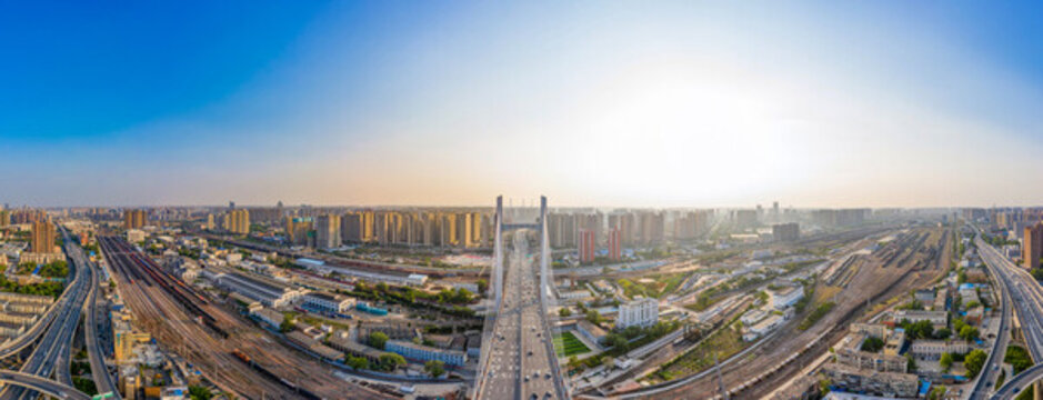 航拍鄭州農(nóng)業(yè)路大橋都市天際線