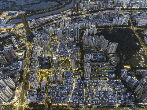 深圳市皇崗水圍村航拍夜景