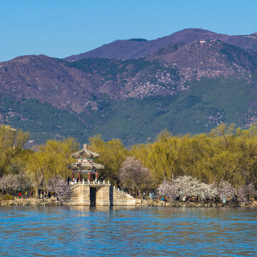 北京頤和園鏡橋春色