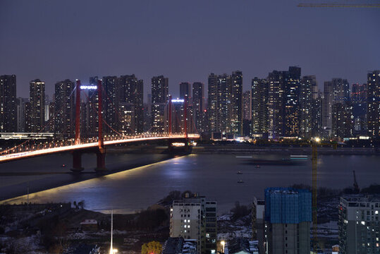 武漢鸚鵡洲長江大橋風(fēng)光夜景