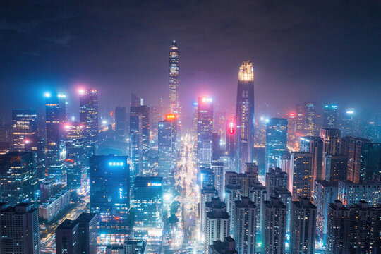 深圳市城市天際線摩天大樓夜景