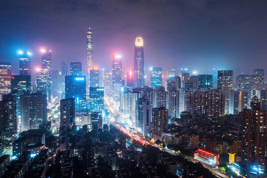 深圳市城市天際線摩天大樓夜景
