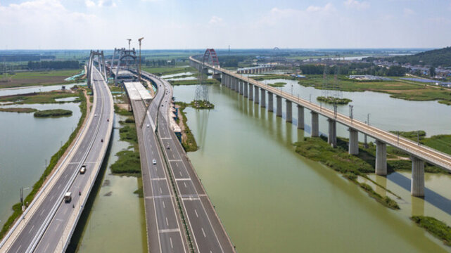 航拍淮南壽縣靖淮大橋