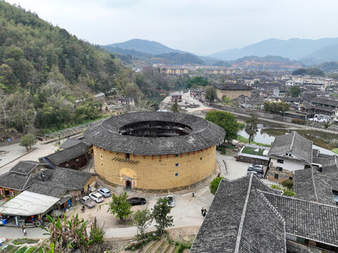 航拍福建土樓云水謠翠美樓