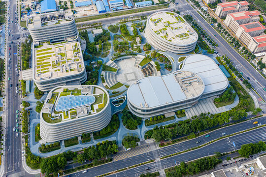 航拍城市市民中心公共活動(dòng)空間