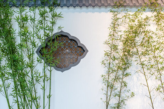室內(nèi)青瓦白墻竹林江南建筑裝飾